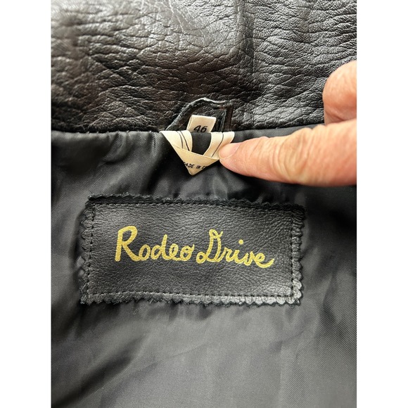 Rodeo Drive Leather Bomber Jacket Mens 46 Black Heavyweight YKK Rugged Luxury - Picture 5 of 13